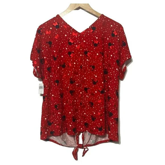 NWT Disney Parks Women’s XL Red Minnie Mouse Sequin V-Neck Short Sleeve Top - Picture 2 of 8
